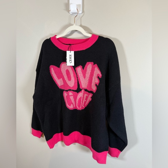 Cider • NWT Graphic Print Pink‎ and Black Sweater 1X Oversized Casual Pop Art - Picture 3 of 9